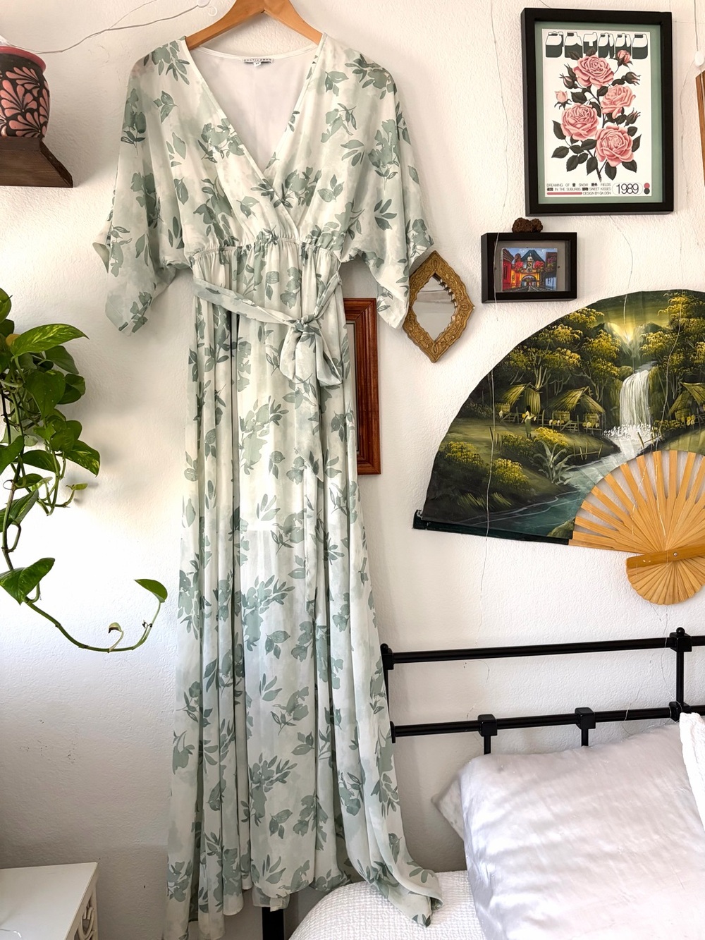 Baltic Born Kia Kimono Maxi Dress in Sage Floral - XS - Wedding, Maternity